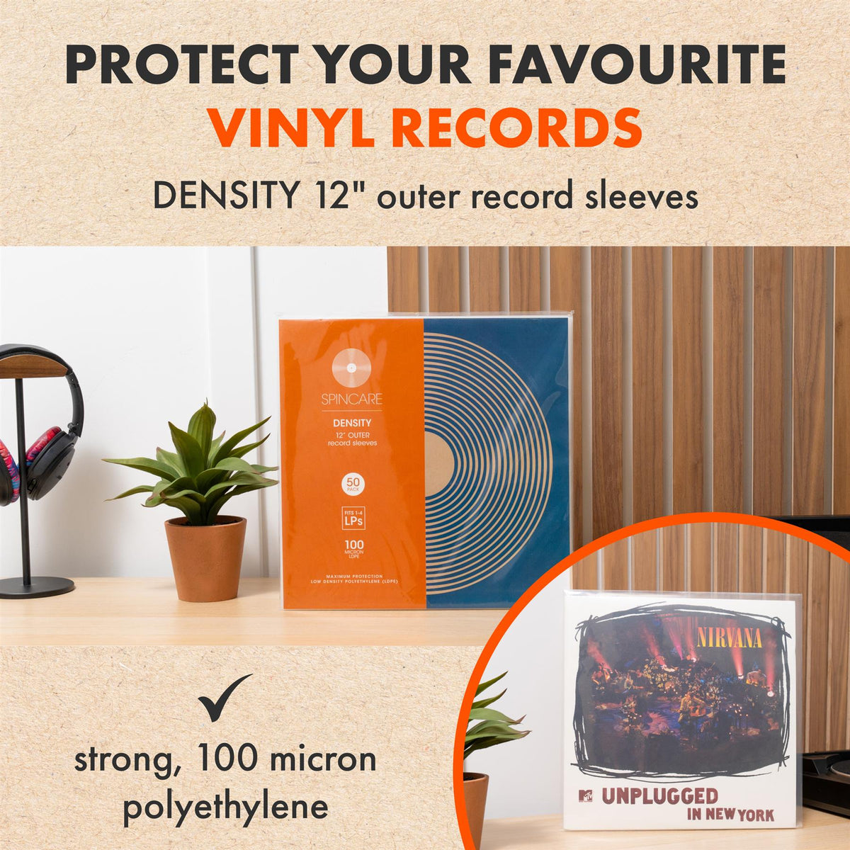 12" DENSITY Polythene Outer Sleeves (50 Pack)