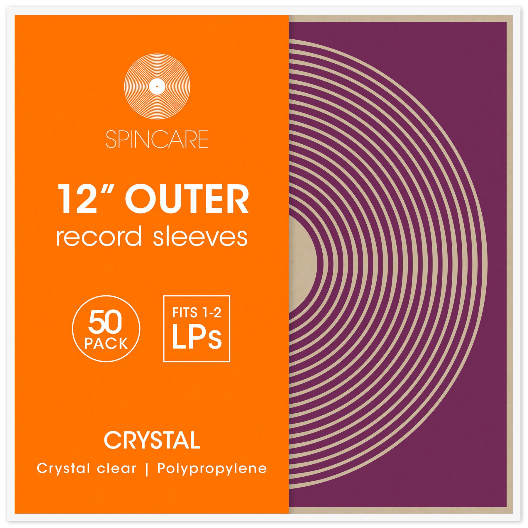 Crystal 12 Inch Outer Vinyl Record Sleeves For 12 LPs 50 Pack SPINCARE
